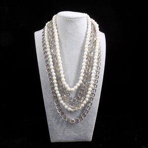 Vintage Premier Designs Faux Pearl Multi Layer Necklace Silver Tone Magnetic